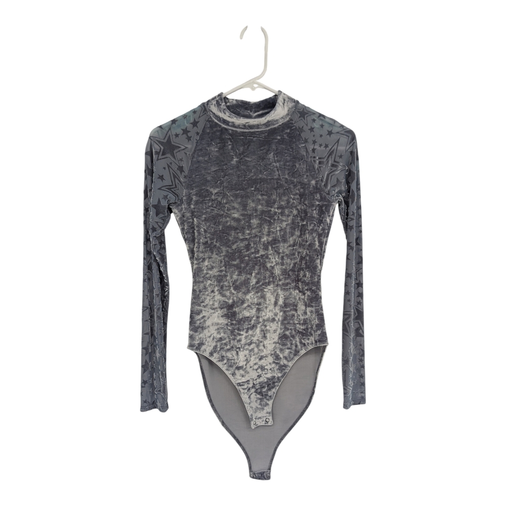 30013 Wavvy Velvet Bodysuit + Flare Leg Pant Set Gray size XSmall dance sporty